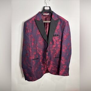 Stylish Red and Black Men's Floral Blazer